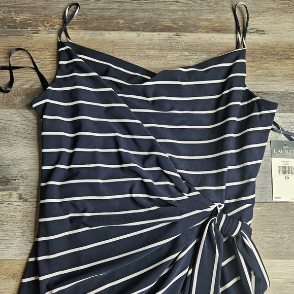 Lauren Ralph Lauren GREEN Label Strappy Midi Dress NEW Navy Blue White Size 10 - Picture 5 of 11